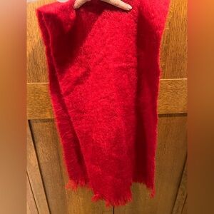 Netherdale RED Scarf 🧣 Vintage Mohair/Wool Blend Soft Plush Fringe🧣 16” x 64”